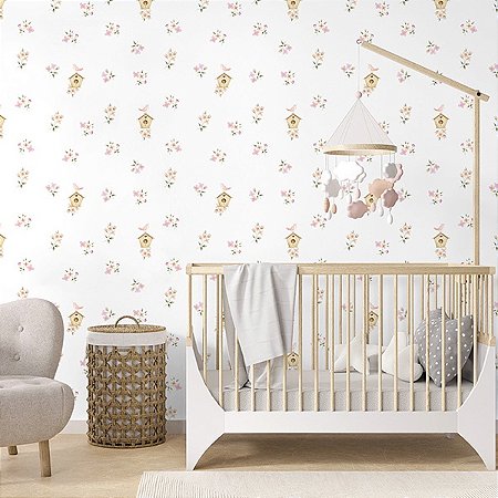Papel de Parede Doce Bebê 2 - Folhas e Flores - DB830 - Vinílico