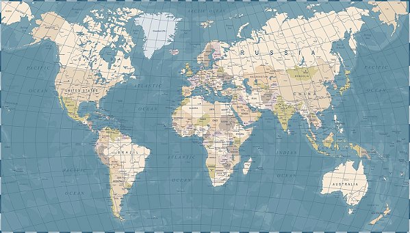 Papel de Parede Mapas - Mapa Mundi - KPMAPA00005 - Vinílico