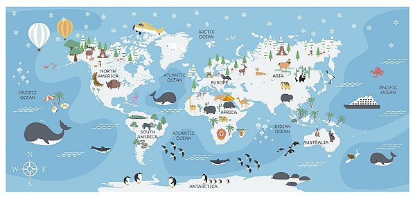 Papel de Parede Mapas Infantis - Infantil - KPMIN000 - Vinílico