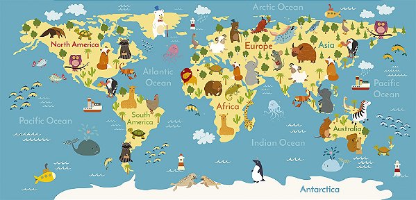 Papel de Parede Mapas Infantis - Infantil - KPMIN004 - Vinílico