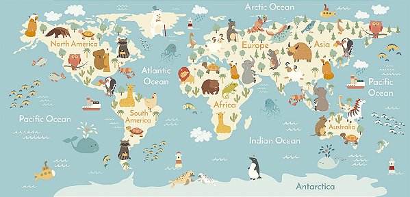 Papel de Parede Mapas Infantis - Infantil - KPMIN008 - Vinílico