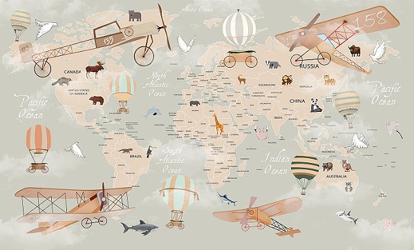 Papel de Parede Mapas Infantis - Infantil - KPMIN012 - Vinílico