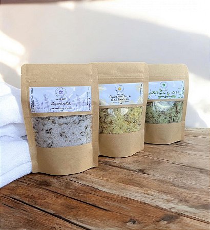 Kit 3 Sais 2 em 1 (Banho e escalda pés) - Lavanda/Camomila e Calêndula/Alecrim e Hortelã