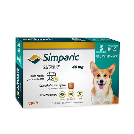 Antipulgas Simparic 10 a 20kg Cães 40mg -1 comprimido