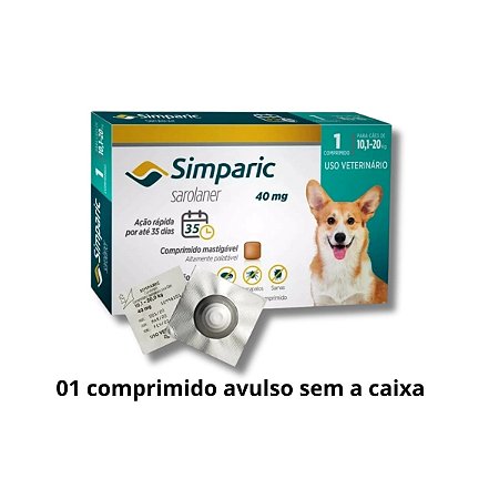 Simparic Antipulgas Carrapatos Cães 10 a 20kg Zoets 1 Comprimido