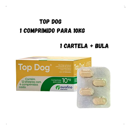 Top Dog Vermifugo Ouro Fino AtÉ 10kg - Cartela C/ 4 Cp.