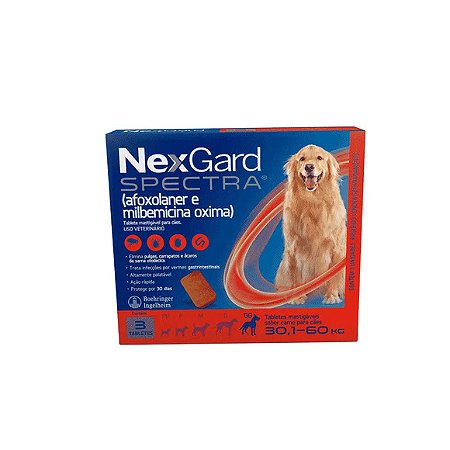 NexGard Spectra Antipulgas e Vermífugo Cães 30,1kg a 60kg - 1 comprimido