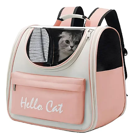 Mochila Pet Hello Cat Rosa C/cinza Es