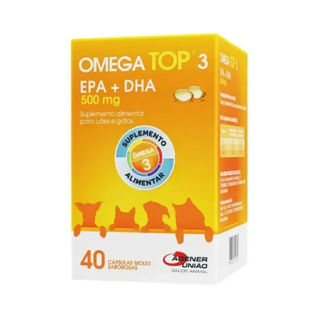 Omega Top 3 C/ 40 Cáp. Moles Saborosas 500mg P/ Cães E Gatos