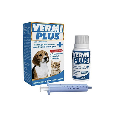 Vermi Plus Vermífugo Líquido 20ml P/ Cães E Gatos Vetbras