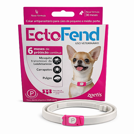 Coleira Cães Ectofend Anti Pulgas e Carrapatos Cachorro 48cm Rosa - 6 meses de proteção