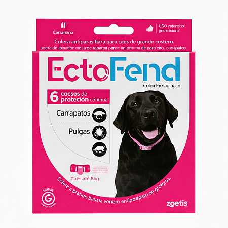 Coleira Cães Ectofend Anti Pulgas e Carrapatos Cachorro 65cm Rosa - 6 meses de proteção