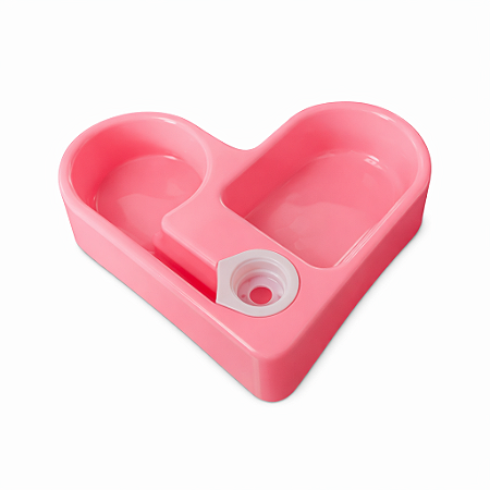 Comedouro Duplo Canto Coracao Rosa
