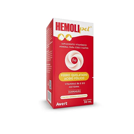 Hemolipet Suplemento Ferro Para Cães e Gatos Avert 30ml