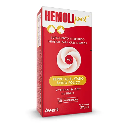Hemolipet Suplemento Ferro Para Cães e Gatos Avert 30ml