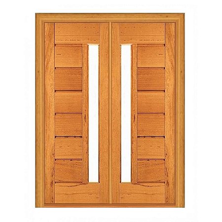 Porta Dupla de Abrir Horizontal com Visor - Madeira Maciça - Angelim