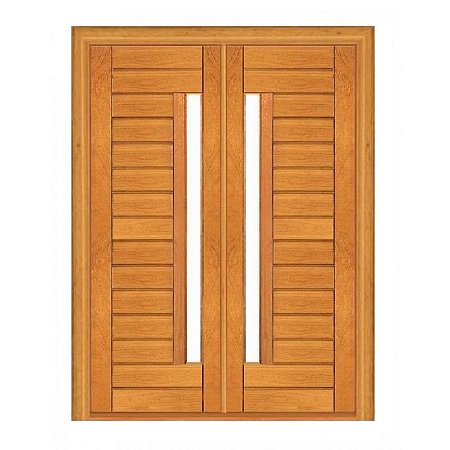 Porta Dupla de Abrir Contemporânea com Visor - Madeira Maciça - Angelim