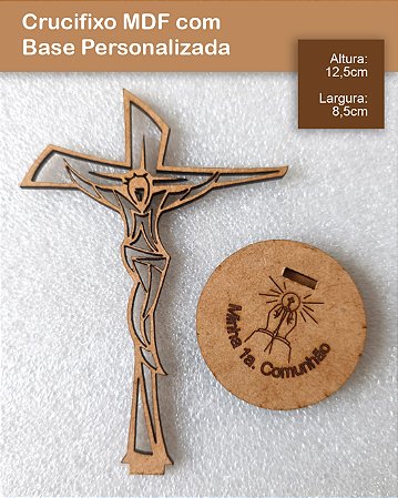 Crucifixo MDF com Base Personalizada + Foto 10x15cm