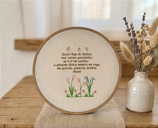 Bastidor Bordado Porta Maternidade Santo Anjo Jardim Flores