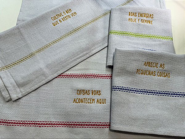 Kit 4 Panos de Prato Bordado Frases Minimalista