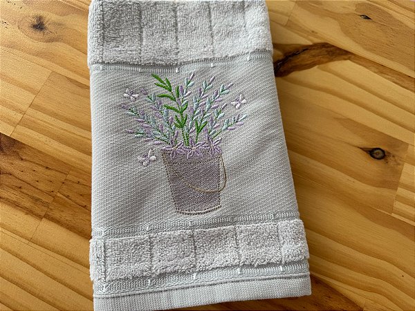 Toalha de Lavabo Cinza Bordada Lavanda