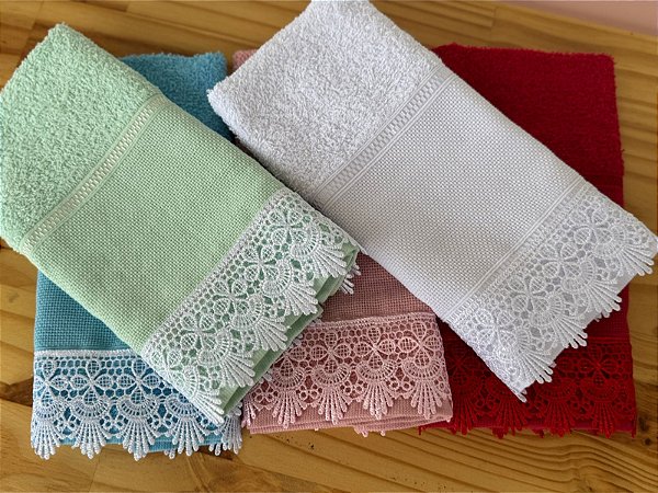 Kit 5 Toalhas de Lavabo para Bordar Ponto Cruz com Renda