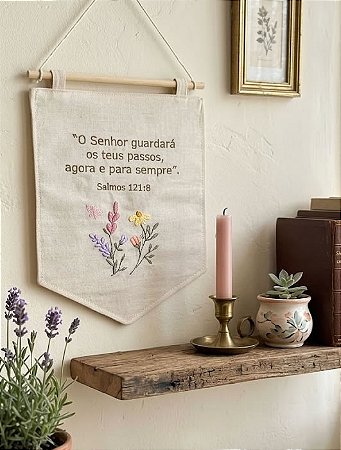 Flâmula Bandeirola Bordada Menina Oração Salmos Flores