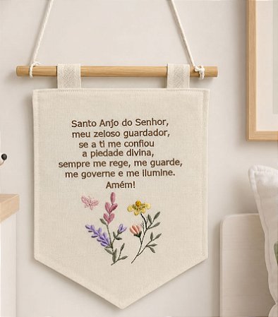 Flamula Bordada Bandeirola Santo Anjo do Senhor Floral Menina