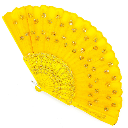 Leque Simples Cigana Paetê e Renda - Amarelo