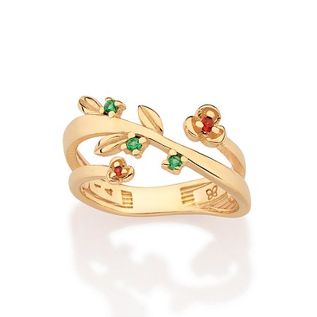 ANEL ARO DUPLO FLORES COLORIDAS BANHADO A OURO 18K  COM ZIRCÔNIAS ROMMANEL 513578