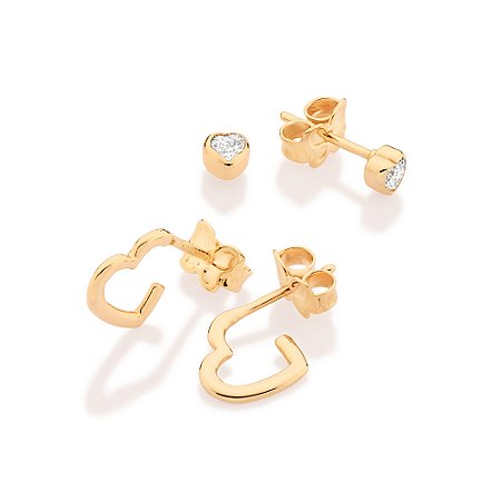 KIT BRINCO MEIA ARGOLA CORAÇÃO E SOLITÁRIO BANHADO A OURO 18K ROMMANEL 527484