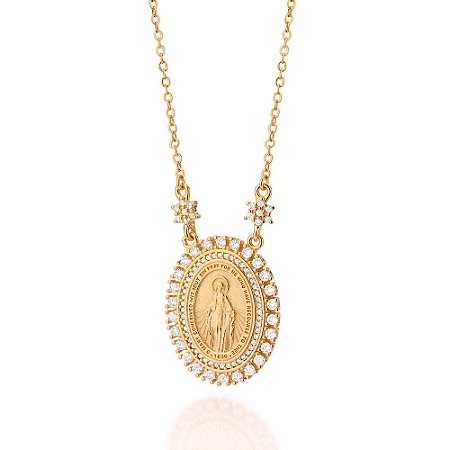 GARGANTILHA NOSSA SENHORA DAS GRAÇAS BANHADO A OURO 18K COM ZIRCÔNIAS BRANCAS ROMMANEL 532583