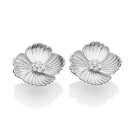 BRINCO BOTÃO FLOR PRATA  925 COM ZIRCONIAS BRANCAS ROMMANEL 820265