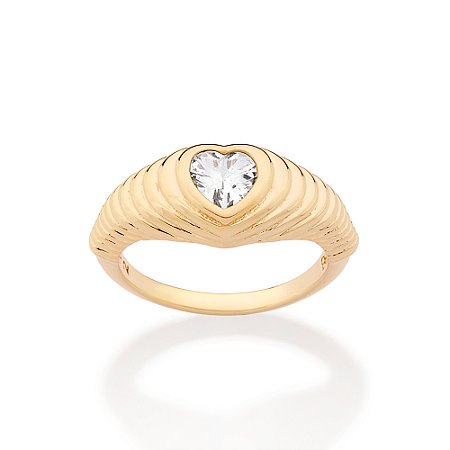 ANEL SKINNY CORAÇÃO EM CAMADAS ZIRCÔNIA BRANCA BANHADO A OURO 18K ROMMANEL 513585