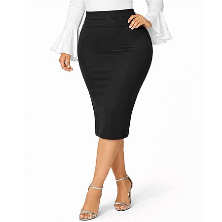 Saia Lápis preta, do P até o plus size 60/62, cintura alta, suplex