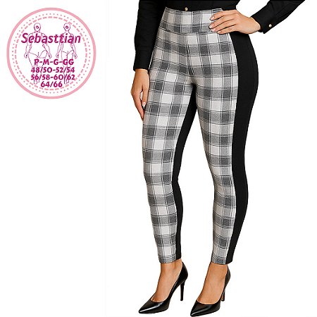 Calça feminina com bolsos preta e xadrez. do P ao plus 64/6.Tecido gramatura alta