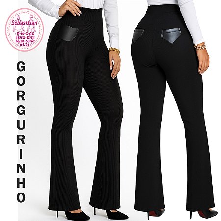 Calça social preta bolsos, Tam. P ao Plus Size 64/66, bolsos atrás, gorgurinho e cirrê