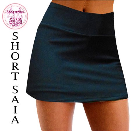 Short Saia preto, do P até o plus size 60/62, cintura alta, suplex 320