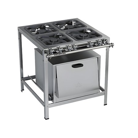 Fogão a Gás Industrial 4 Bocas com Forno M18 Stori Top P5 em Aço Inox Metalmaq