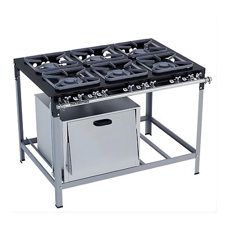 Fogão Industrial a Gás Baixa Pressão 6 Bocas Forno 30x30 M19 Stori Top Metalmaq