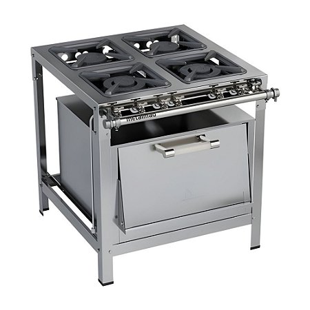 Fogão Industrial a Gás Baixa Pressão 4 Bocas Forno 30x30 M18 Stori Max Inox Metalmaq