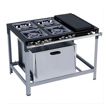 Fogão Industrial a Gás Baixa Pressão 4 Bocas Chapa Forno 30x30 M22 Stori Max Metalmaq
