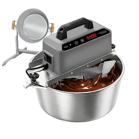 Kit Panela Elétrica Automática de Brigadeiro 10 Litros Cinza Saro + Suporte Vira Panela