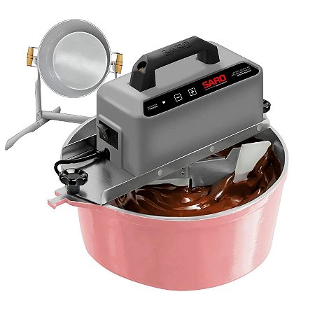 Kit Panela Elétrica Automática de Brigadeiro 10 Litros Rosa Saro + Suporte Vira Panela