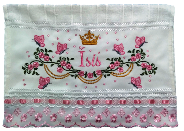 Toalha Bordadade De Mão, Lavabo,  com Borboletas e Correntes Douradas para Personalizar. 30 x 45 cm. Marca Dohler
