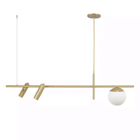 Pendente Tubo Retangular 100cm Aluminio e Vidro Dourado GSG PD07