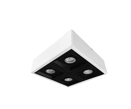 Spot de Sobrepor Quádruplo Dicroica 24x24cm Branco e Preto GSG SP29