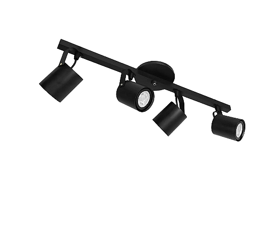Trilho com Quatro Spots Redondos para Dicroica 55cm Preto GSG SP108