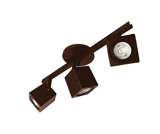 Trilho com Três Spots Quadrados para Dicroica 45cm Marrom GSG SP116