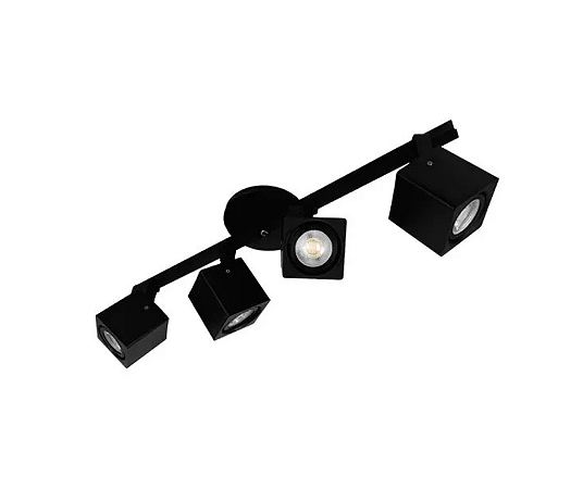 Trilho com Quatro Spots Quadrados para Dicroica 55cm Preto GSG SP117